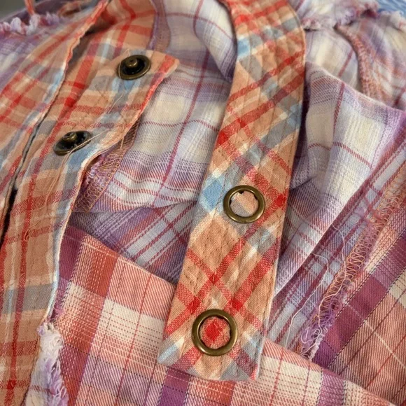 Oli & Hali large loose fit distressed style Mixed Plaid wide leg jumpsuit romper - Picture 10 of 11